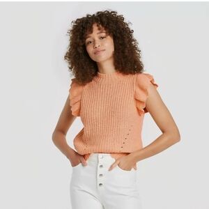 Universal Threads Round Neck Flutter Shortsleeve Crew Neck Knit Peach Sweater